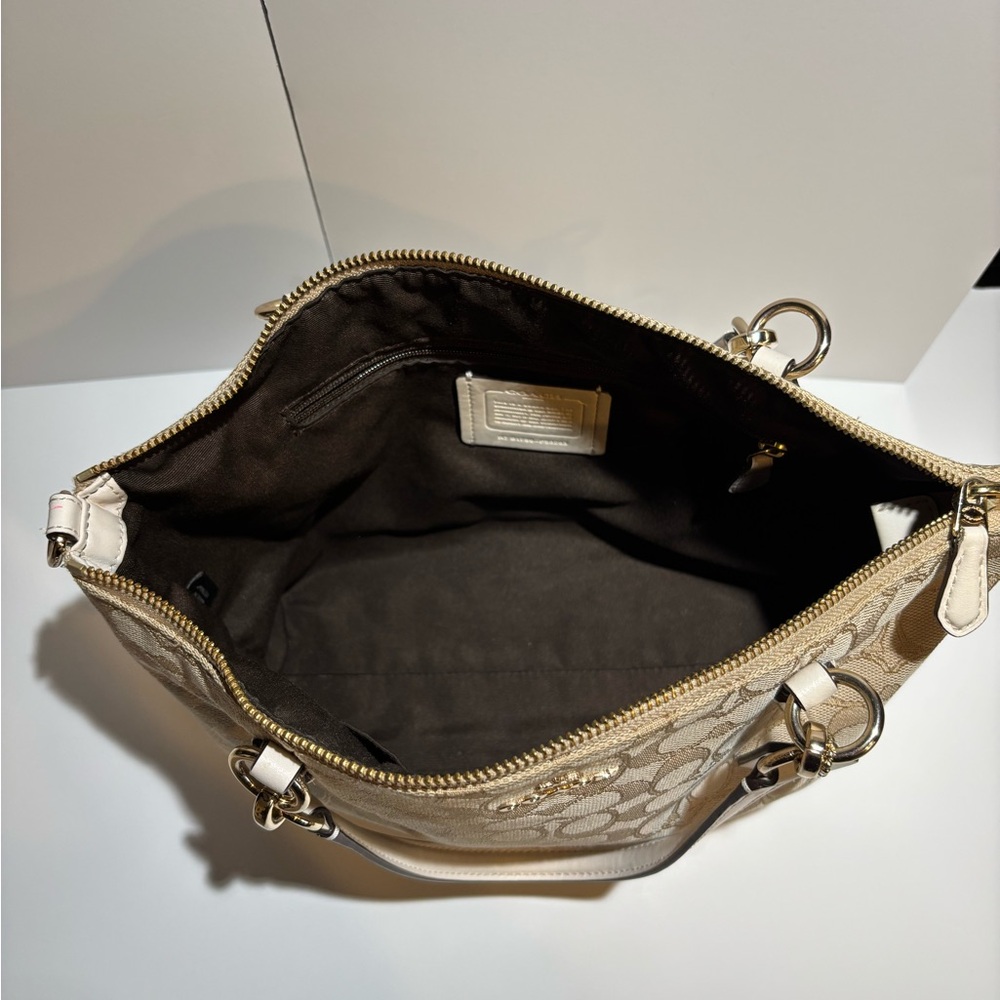 Coach Signature Canvas Satchel Crossbody Light Khaki Chalk - Picture 12 of 14